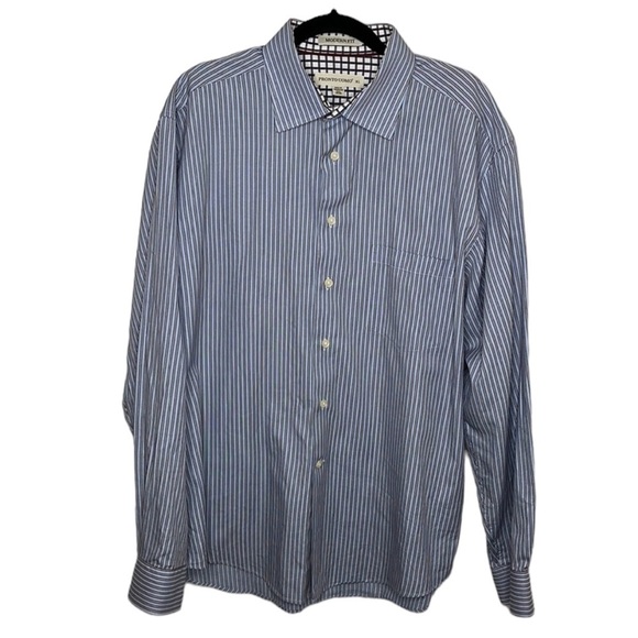 Pronto Uomo Modern Fit Blue Red Striped Cotton Dress Shirt Sz XL - Picture 1 of 4